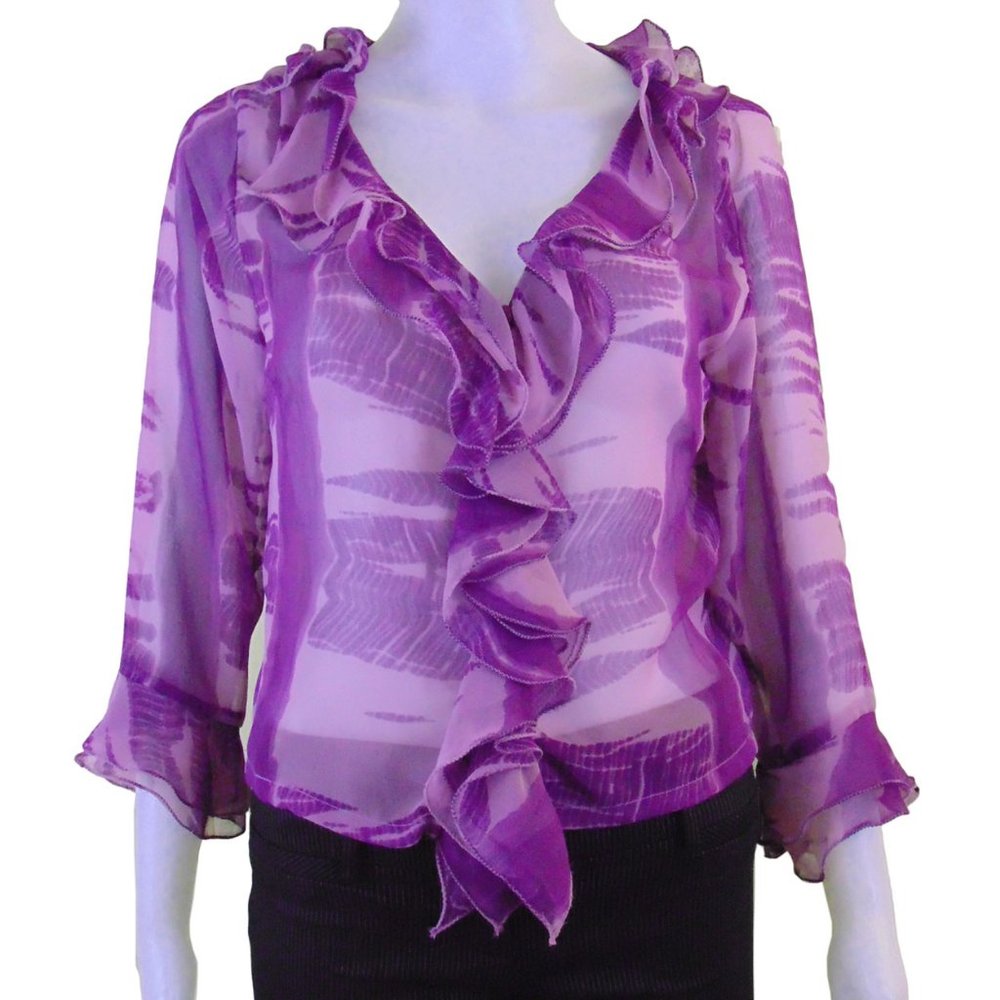 Coupe Classique Purple Sheer Ruffled Blouse - Size M (NEW)